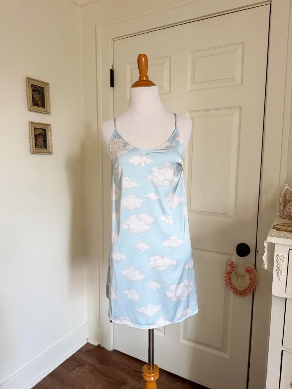 Baby Blue Satin Cloud Nine Chemise Slip Dress Nightgown